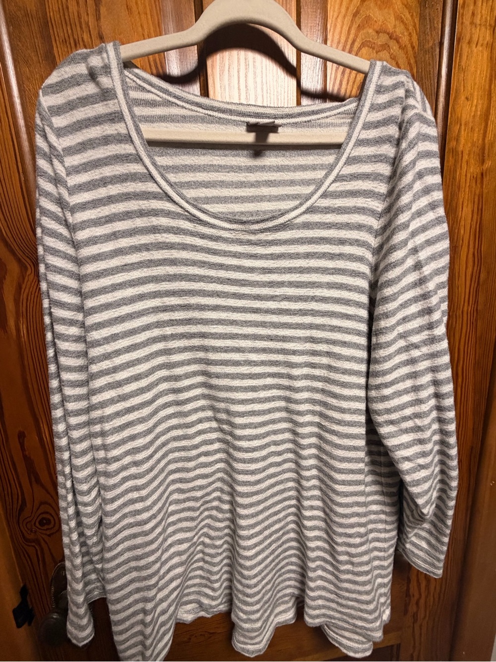J. Jill Gray & White Striped Scoop-Neck Long Sleeve Top
